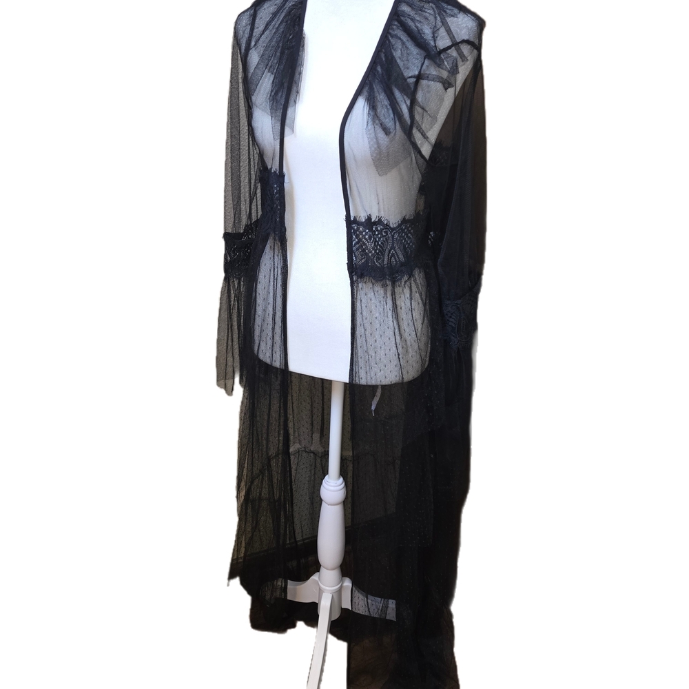 Source Unknown Black Sheer Robe Intimates Sleepwear